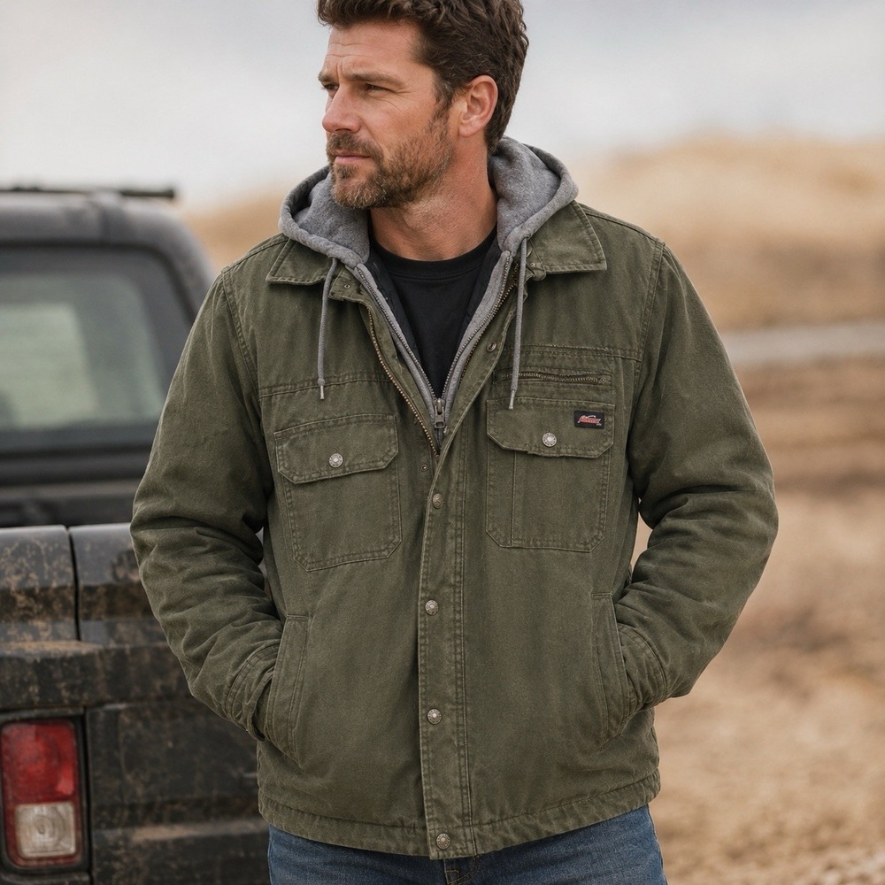 Dickies Work Jacket Mens Small Green Hooded Zip Canvas Heavy Utility Durable